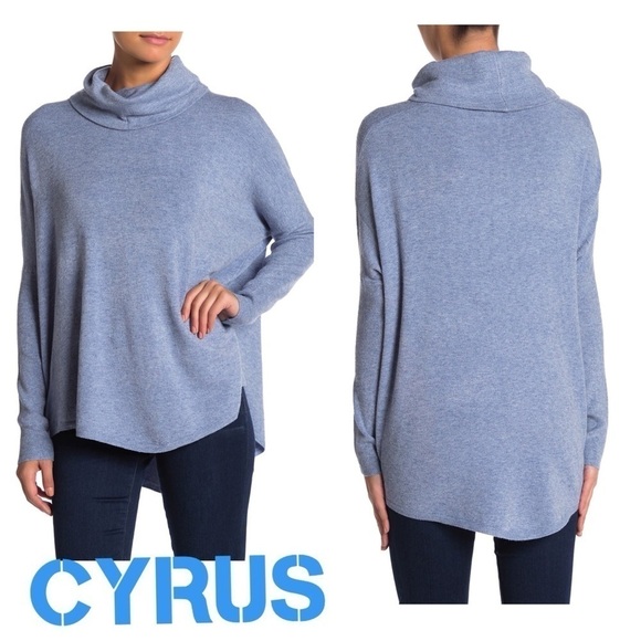 Cyrus Cowl Neck Knit soft Sweater denim blue - Picture 1 of 11